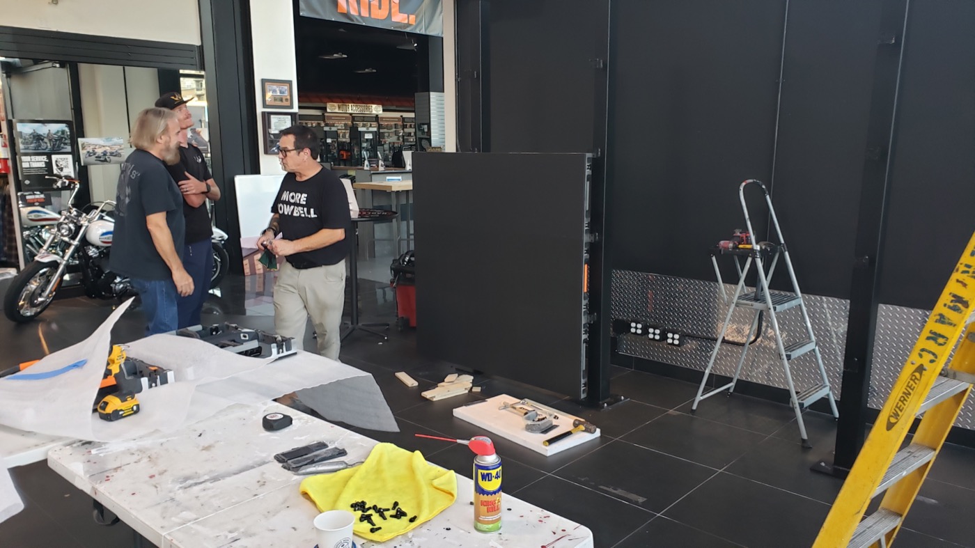 RizzoPro Studios installing an LED video wall at Bartels Harley-Davidson