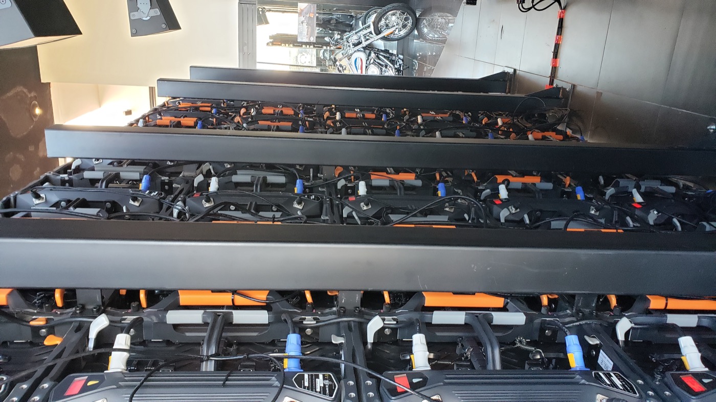 Back of LED video wall panels showing cabling and connectors