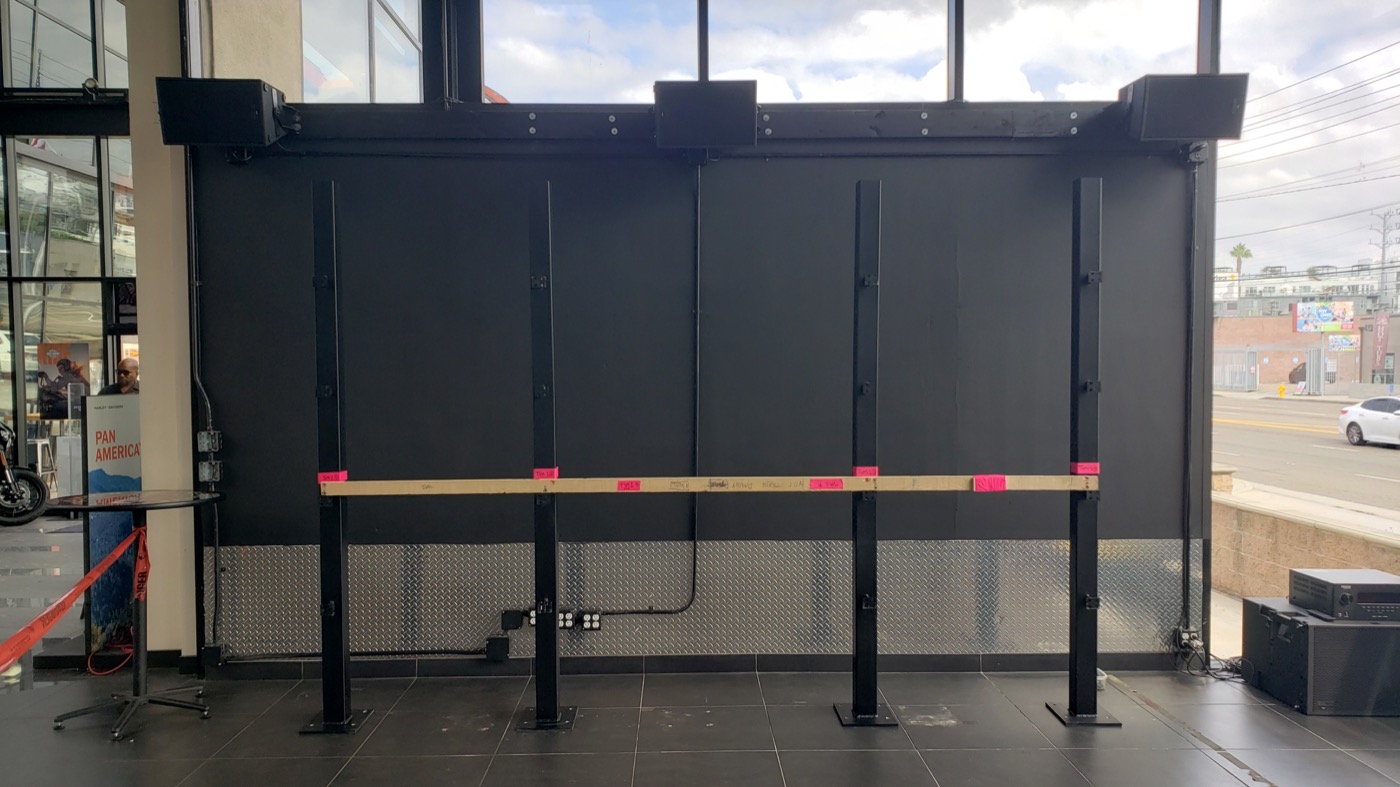 LED video wall structure mounted at a Harley-Davidson showroom